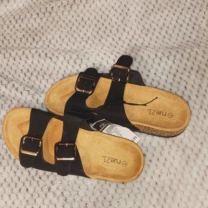Double Buckle Black cork Sandal Slip on